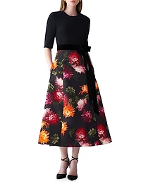 Chrysanthemum-Print Bow-Detail Cocktail Dress