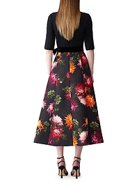 Chrysanthemum-Print Bow-Detail Cocktail Dress