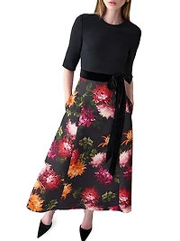 Chrysanthemum-Print Bow-Detail Cocktail Dress