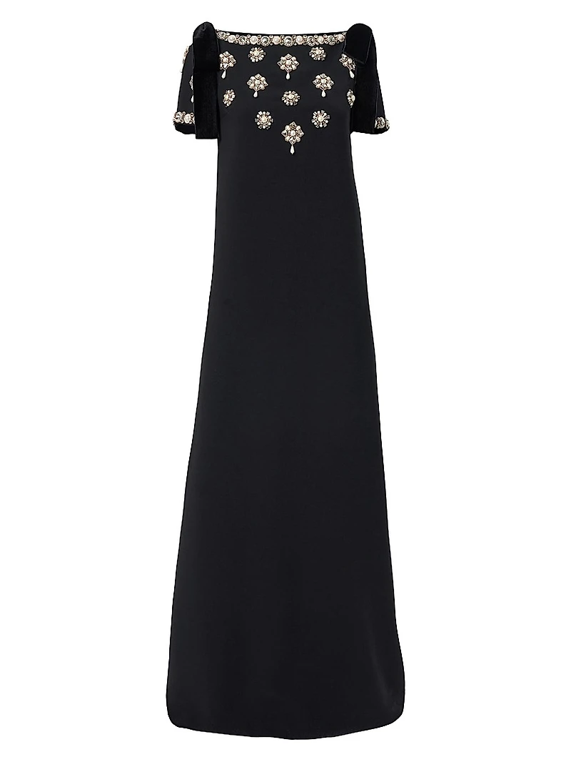 Embellished Medallion-Embroidered A-Line Gown