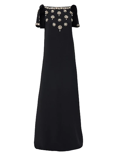 Embellished Medallion-Embroidered A-Line Gown