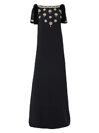 Embellished Medallion-Embroidered A-Line Gown
