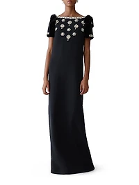 Embellished Medallion-Embroidered A-Line Gown