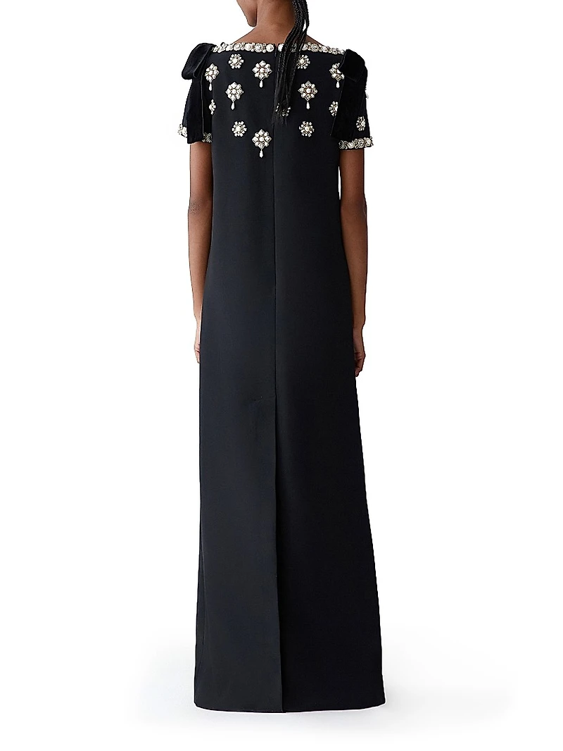 Embellished Medallion-Embroidered A-Line Gown