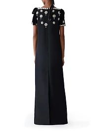 Embellished Medallion-Embroidered A-Line Gown