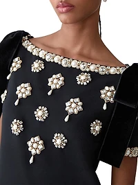 Embellished Medallion-Embroidered A-Line Gown