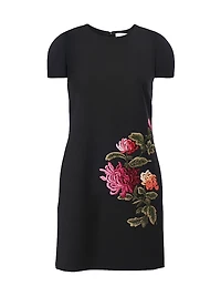 Chrysanthemum-Embroidered Stretch-Wool Minidress