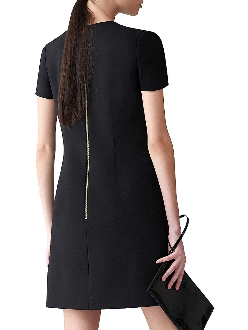 Chrysanthemum-Embroidered Stretch-Wool Minidress