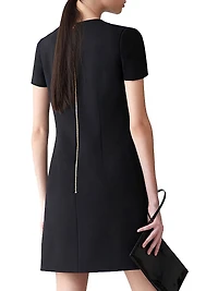 Chrysanthemum-Embroidered Stretch-Wool Minidress