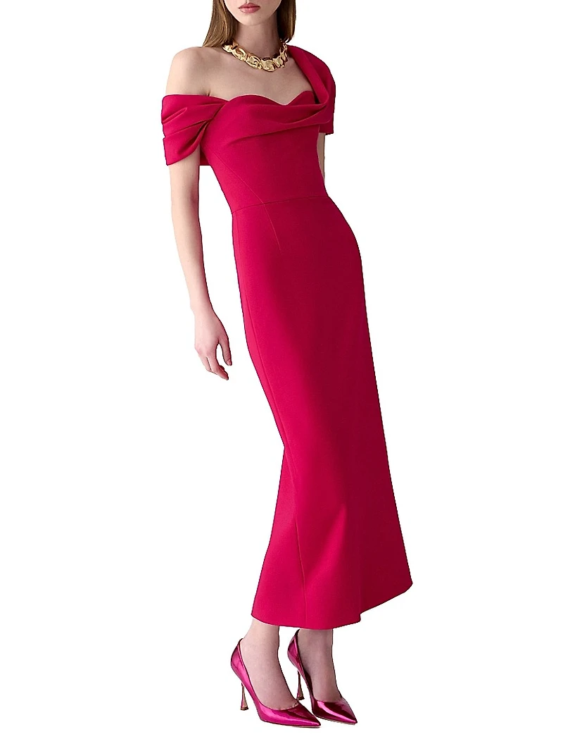 Draped Off-the-Shoulder Cocktail Dress
