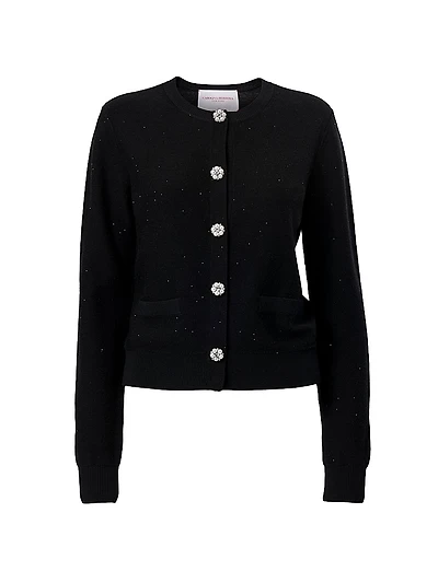 Embellished Sequined Stretch-Wool Crewneck Cardigan