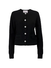 Embellished Sequined Stretch-Wool Crewneck Cardigan