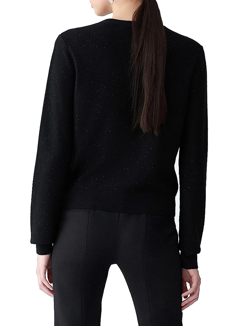 Embellished Sequined Stretch-Wool Crewneck Cardigan