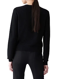 Embellished Sequined Stretch-Wool Crewneck Cardigan