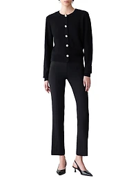 Embellished Sequined Stretch-Wool Crewneck Cardigan