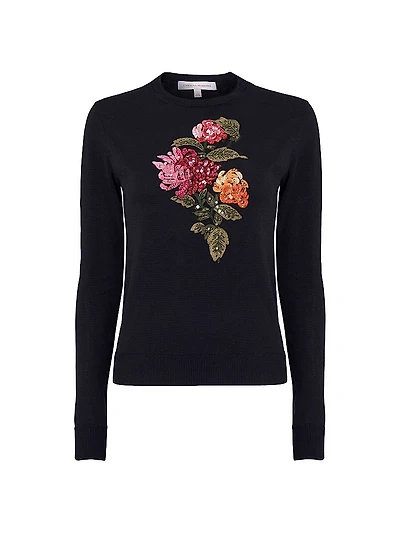 Sequined Chrysanthemum-Embroidered Silk-Cotton Sweater