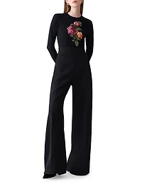 Sequined Chrysanthemum-Embroidered Silk-Cotton Sweater