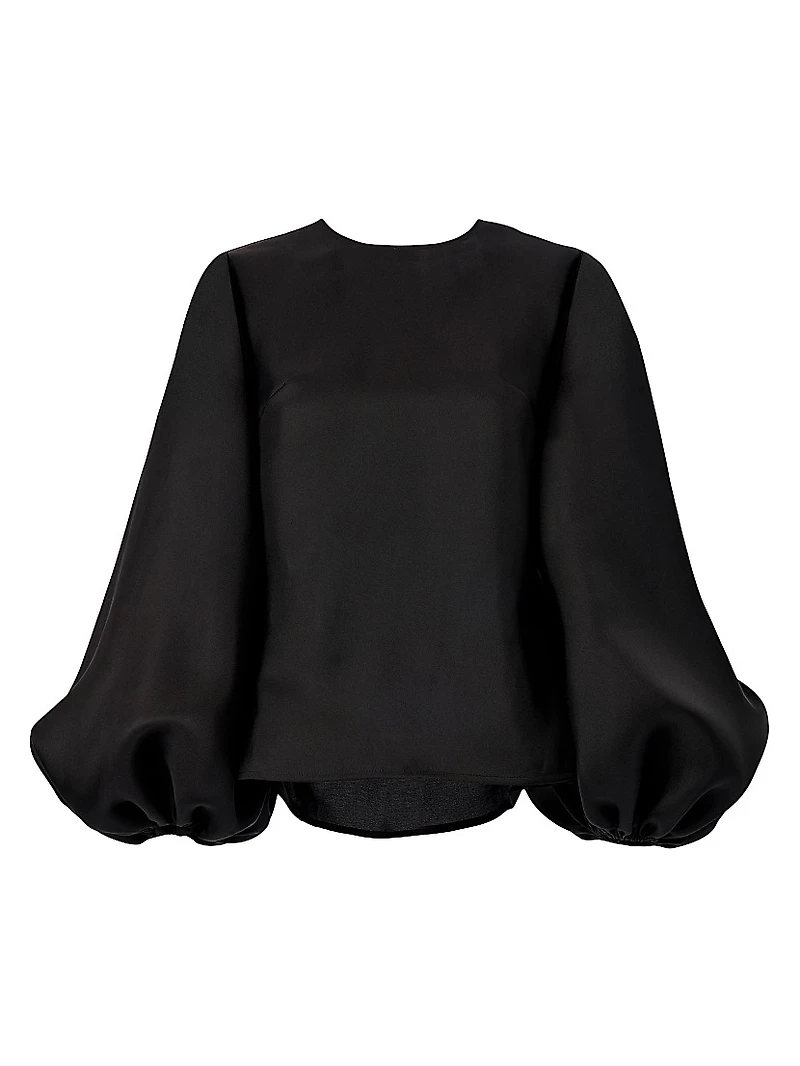 Silk Gazar Puff-Sleeve Blouse