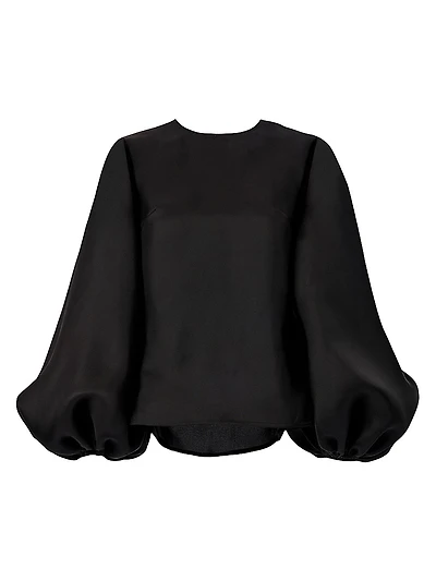 Silk Gazar Puff-Sleeve Blouse