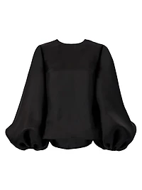 Silk Gazar Puff-Sleeve Blouse