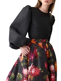 Silk Gazar Puff-Sleeve Blouse