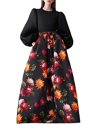 Silk Gazar Puff-Sleeve Blouse