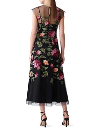 Sequined Floral-Embroidered Tulle Cocktail Dress