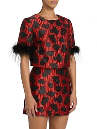 Ruthe Poppy Jacquard Feather-Trimmed Top