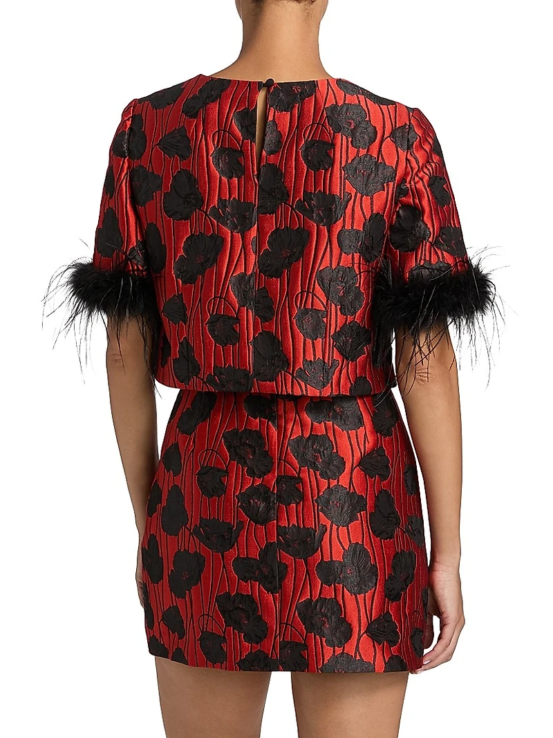 Ruthe Poppy Jacquard Feather-Trimmed Top