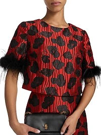 Ruthe Poppy Jacquard Feather-Trimmed Top