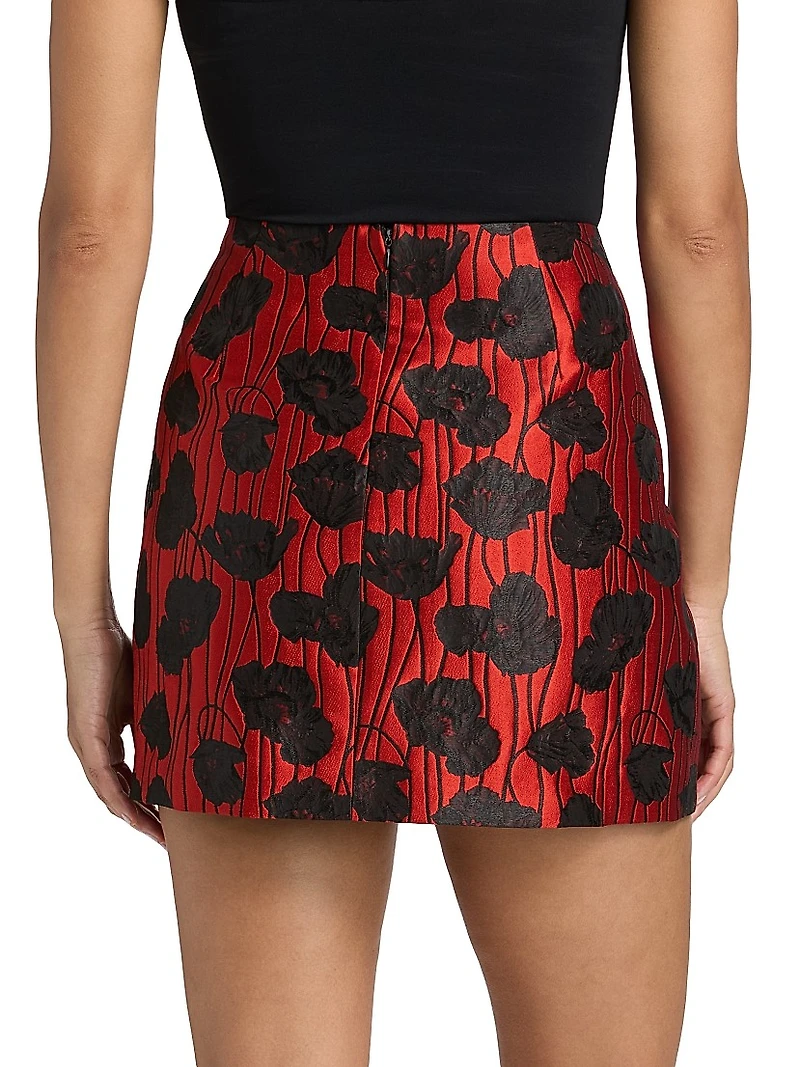 Modern Poppy Jacquard Floral Miniskirt