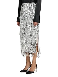 Roxanne Sequined Fringed Midi-Skirt