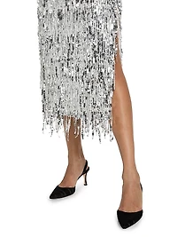 Roxanne Sequined Fringed Midi-Skirt