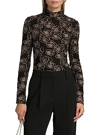 Ren Metallic Floral-Embroidered Bodysuit