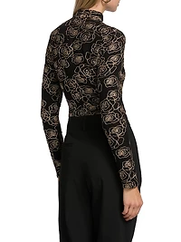 Ren Metallic Floral-Embroidered Bodysuit