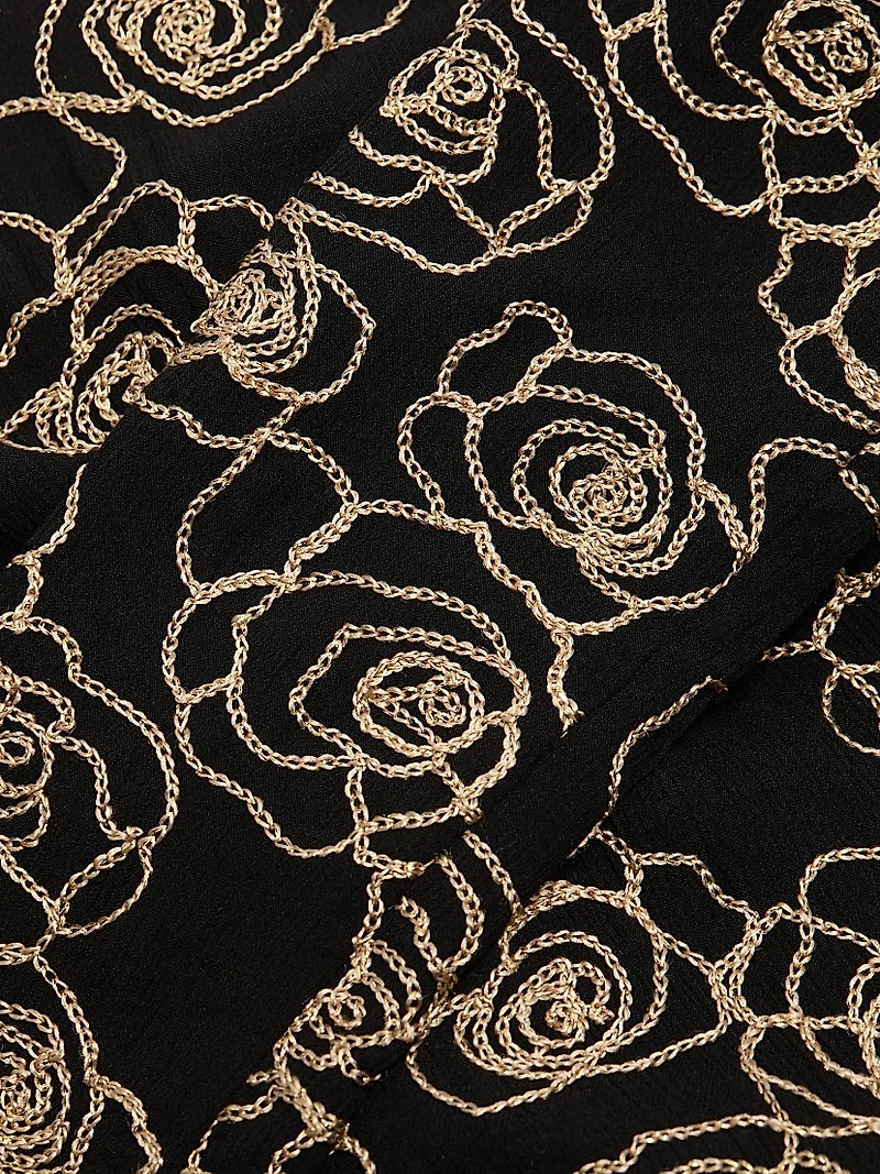 Ren Metallic Floral-Embroidered Bodysuit