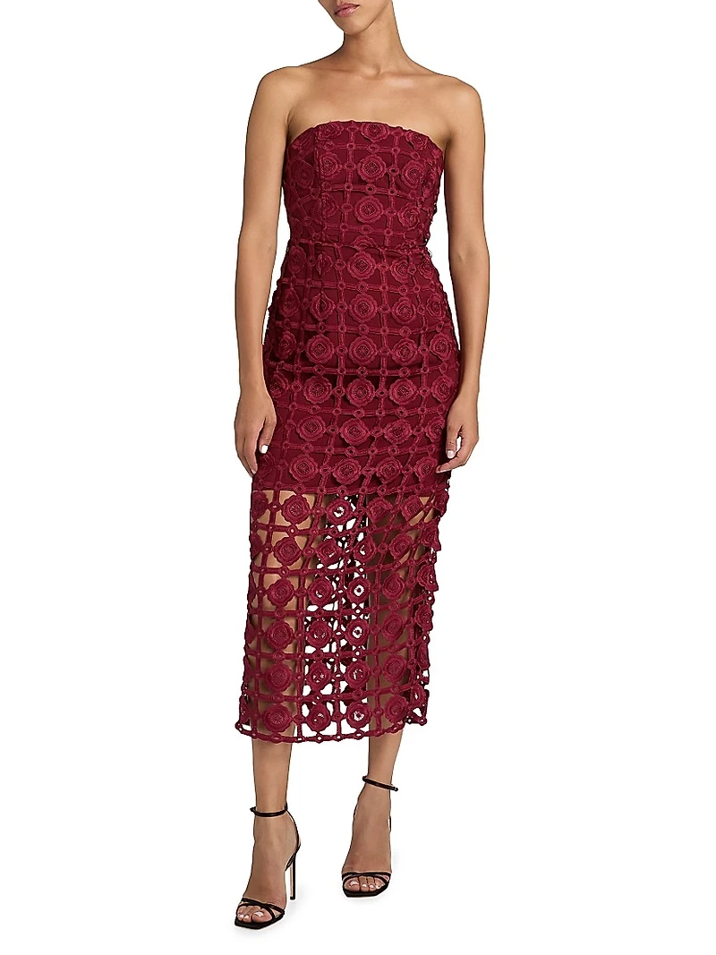 Kait Tile Lace Strapless Midi-Dress