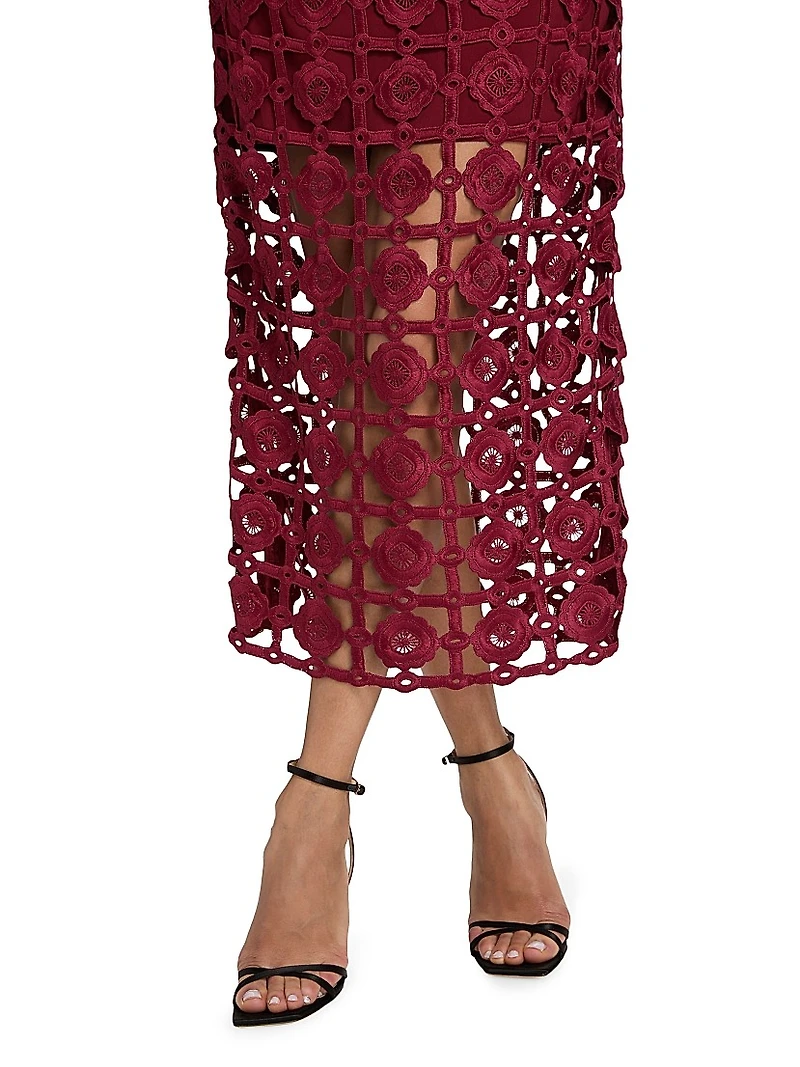 Kait Tile Lace Strapless Midi-Dress