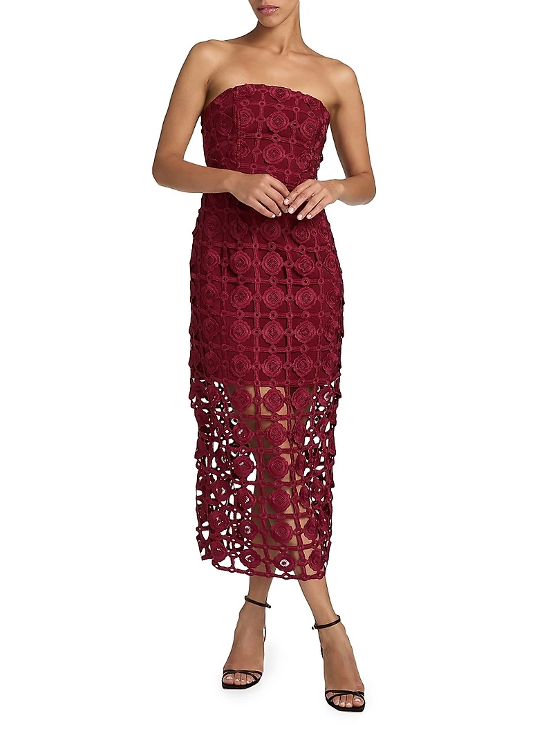 Kait Tile Lace Strapless Midi-Dress
