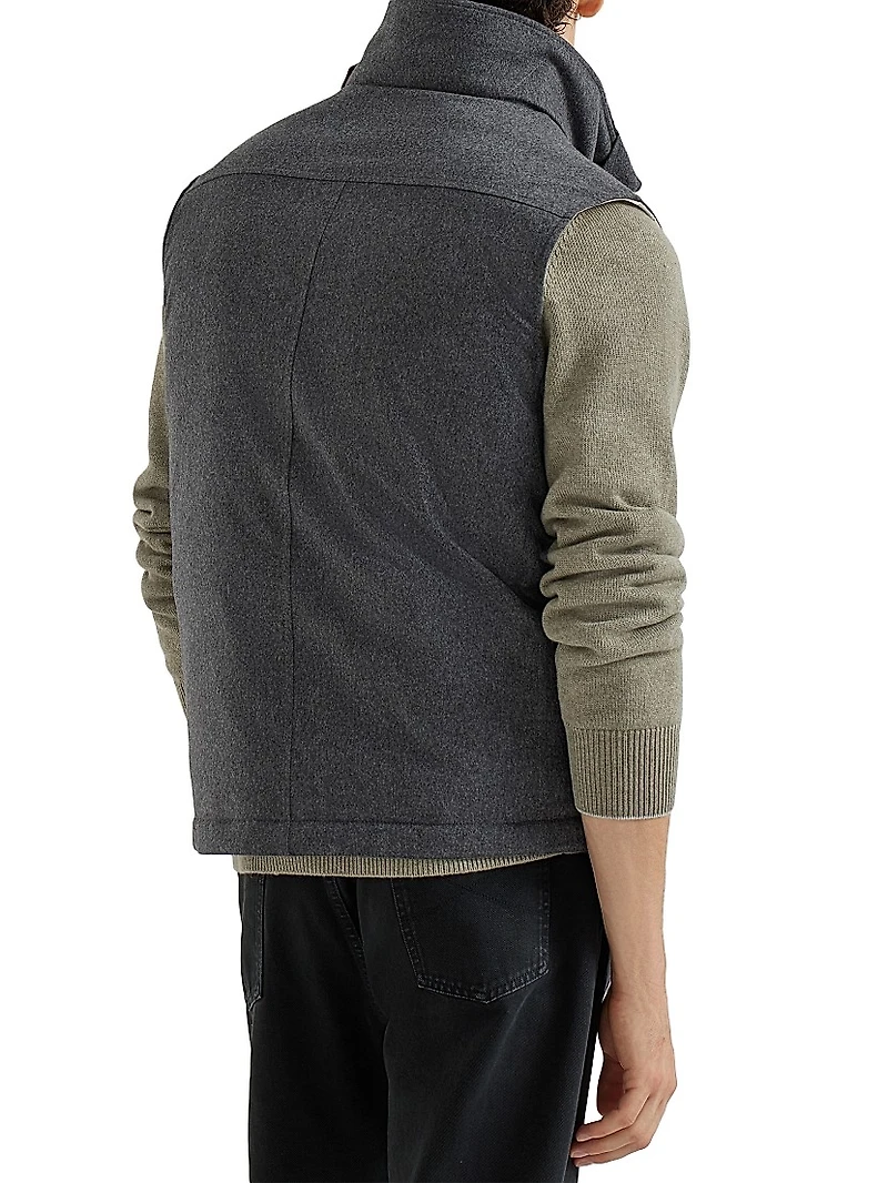 Bonded Wool Flannel Down Vest with Detachable Shearling Insert