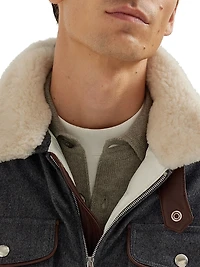 Bonded Wool Flannel Down Vest with Detachable Shearling Insert