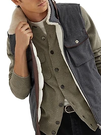 Bonded Wool Flannel Down Vest with Detachable Shearling Insert