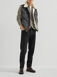 Bonded Wool Flannel Down Vest with Detachable Shearling Insert
