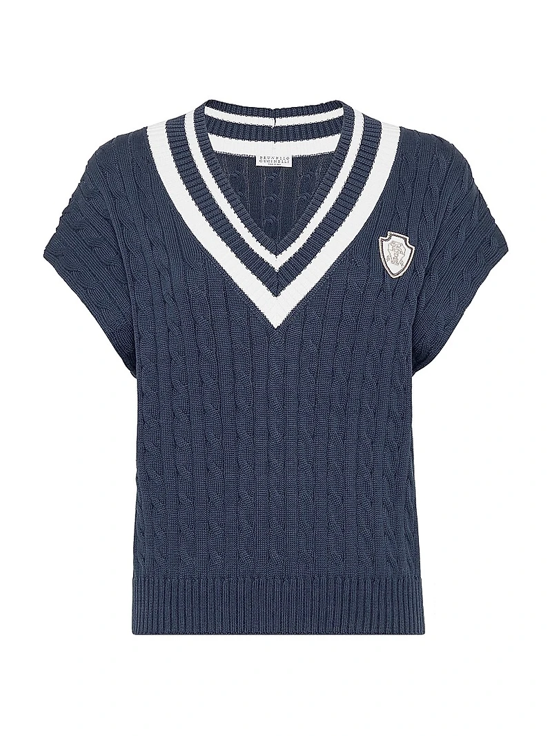 Cotton Cable Knit T-Shirt with Logo