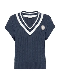 Cotton Cable Knit T-Shirt with Logo
