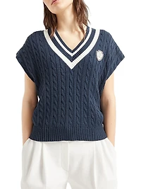 Cotton Cable Knit T-Shirt with Logo