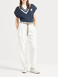 Cotton Cable Knit T-Shirt with Logo