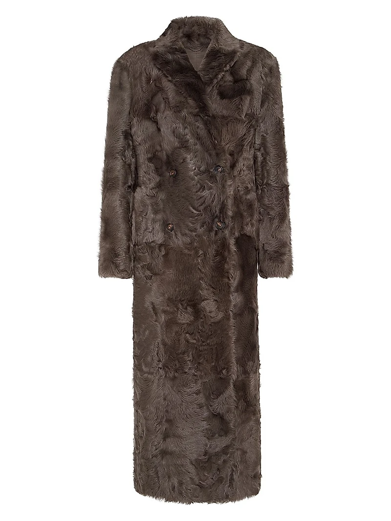 Wavy Shearling Coat with Monili