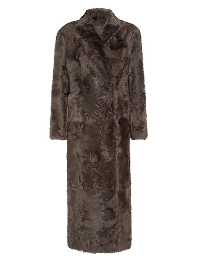 Wavy Shearling Coat with Monili