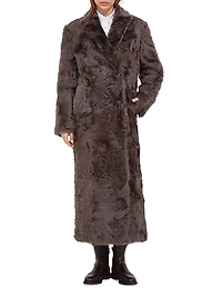 Wavy Shearling Coat with Monili